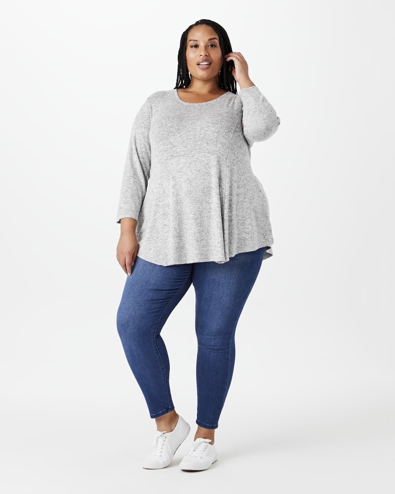 Plus size model with hourglass body shape wearing Colleen Babydoll Sweater by Cameo | Dia&Co | dia_product_style_image_id:144186